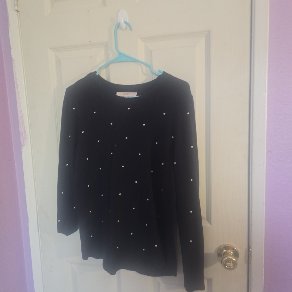LOFT Black Sweater with Pearl Accents